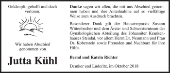 Traueranzeige von Jutta Kühl  von Magdeburger Volksstimme
