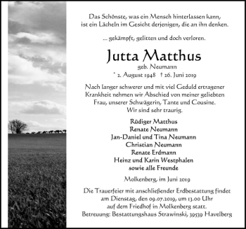 Traueranzeige von Jutta Matthus (geb. Neumann)  von Magdeburger Volksstimme