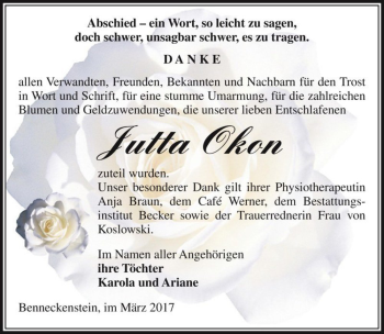 Traueranzeige von Jutta Okon  von Magdeburger Volksstimme