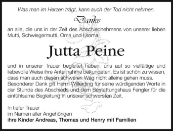 Traueranzeige von Jutta Peine  von Magdeburger Volksstimme