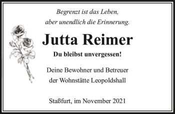 Traueranzeige von Jutta Reimer  von Magdeburger Volksstimme