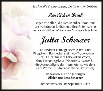 Traueranzeige von Jutta Scherzer  von Magdeburger Volksstimme