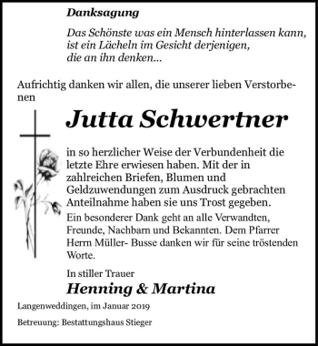 Traueranzeige von Jutta Schwertner  von Magdeburger Volksstimme