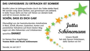 Traueranzeige von Jutta Schönemann  von Magdeburger Volksstimme