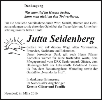 Traueranzeige von Jutta Seidenberg  von Magdeburger Volksstimme