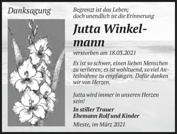 Traueranzeige von Jutta Winkelmann  von Magdeburger Volksstimme