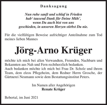 Traueranzeige von Jörg-Arno Krüger  von Magdeburger Volksstimme