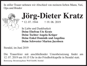Traueranzeige von Jörg-Dieter Kratz  von Magdeburger Volksstimme