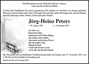 Traueranzeige von Jörg-Heinz Peters  von Magdeburger Volksstimme