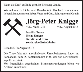 Traueranzeige von Jörg-Peter Knigge  von Magdeburger Volksstimme