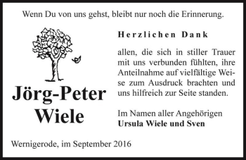 Traueranzeige von Jörg-Peter Wiele  von Magdeburger Volksstimme