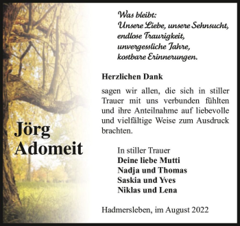 Traueranzeige von Jörg Adomeit  von Magdeburger Volksstimme