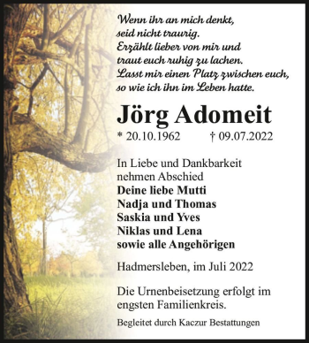 Traueranzeige von Jörg Adomeit  von Magdeburger Volksstimme