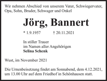 Traueranzeige von Jörg Bannert  von Magdeburger Volksstimme
