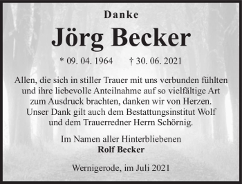 Traueranzeige von Jörg Becker  von Magdeburger Volksstimme