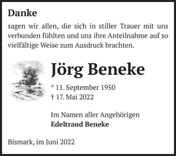 Traueranzeige von Jörg Beneke  von Magdeburger Volksstimme