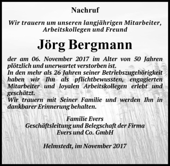 Traueranzeige von Jörg Bergmann  von Magdeburger Volksstimme
