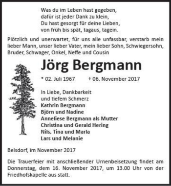 Traueranzeige von Jörg Bergmann  von Magdeburger Volksstimme