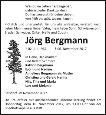 Traueranzeige von Jörg Bergmann  von Magdeburger Volksstimme