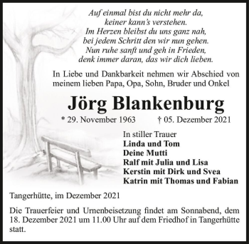 Traueranzeige von Jörg Blankenburg  von Magdeburger Volksstimme