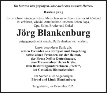 Traueranzeige von Jörg Blankenburg  von Magdeburger Volksstimme