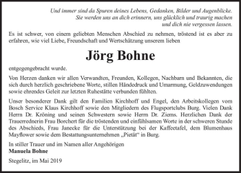 Traueranzeige von Jörg Bohne  von Magdeburger Volksstimme