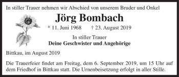 Traueranzeige von Jörg Bombach  von Magdeburger Volksstimme