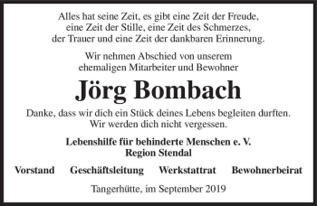 Traueranzeige von Jörg Bombach  von Magdeburger Volksstimme