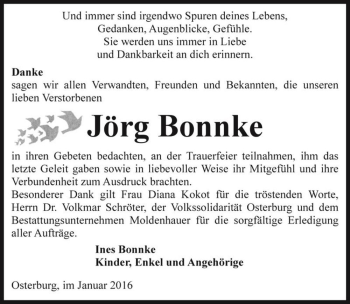 Traueranzeige von Jörg Bonnke  von Magdeburger Volksstimme