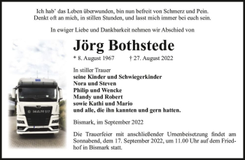 Traueranzeige von Jörg Bothstede  von Magdeburger Volksstimme