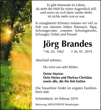 Traueranzeige von Jörg Brandes  von Magdeburger Volksstimme