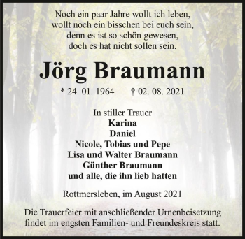 Traueranzeige von Jörg Braumann  von Magdeburger Volksstimme
