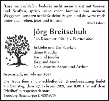 Traueranzeige von Jörg Breitschuh  von Magdeburger Volksstimme