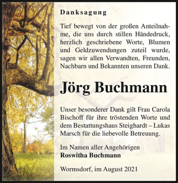 Traueranzeige von Jörg Buchmann  von Magdeburger Volksstimme