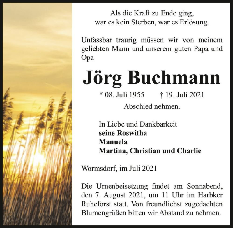  Traueranzeige für Jörg Buchmann  vom 24.07.2021 aus Magdeburger Volksstimme