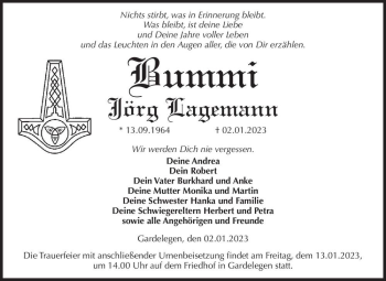 Traueranzeige von Jörg Bummi Lagemann  von Magdeburger Volksstimme