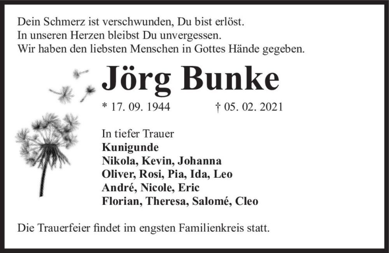  Traueranzeige für Jörg Bunke  vom 27.02.2021 aus Magdeburger Volksstimme