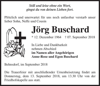 Traueranzeige von Jörg Buschard  von Magdeburger Volksstimme