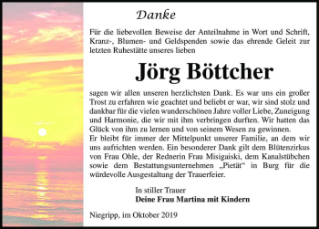 Traueranzeige von Jörg Böttcher  von Magdeburger Volksstimme