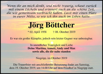 Traueranzeige von Jörg Böttcher  von Magdeburger Volksstimme