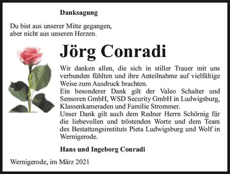  Traueranzeige für Jörg Conradi  vom 20.03.2021 aus Magdeburger Volksstimme