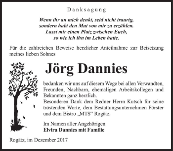 Traueranzeige von Jörg Dannies  von Magdeburger Volksstimme