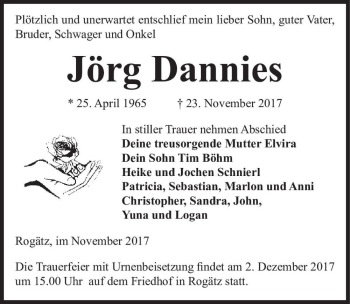 Traueranzeige von Jörg Dannies  von Magdeburger Volksstimme