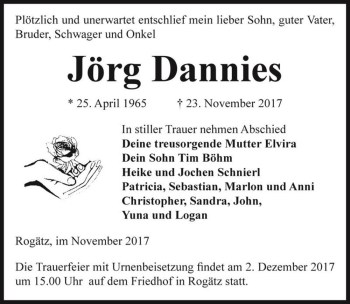Traueranzeige von Jörg Dannies  von Magdeburger Volksstimme
