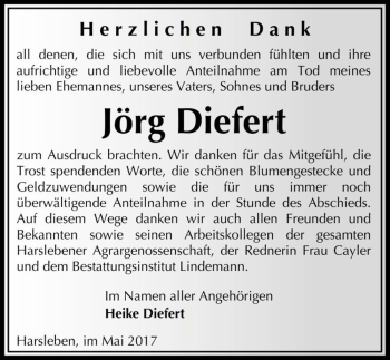 Traueranzeige von Jörg Diefert  von Magdeburger Volksstimme