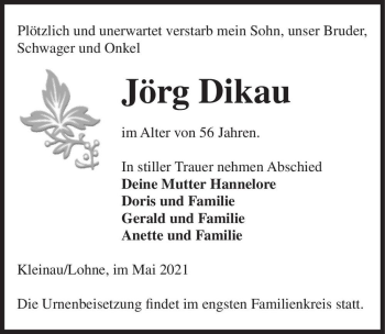 Traueranzeige von Jörg Dikau  von Magdeburger Volksstimme