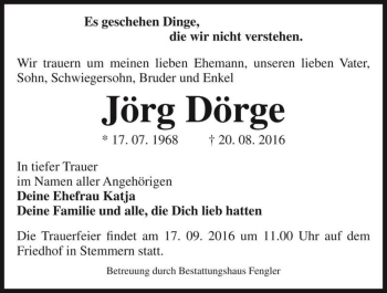 Traueranzeige von Jörg Dörge  von Magdeburger Volksstimme