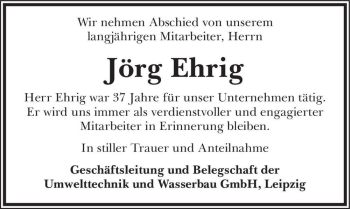 Traueranzeige von Jörg Ehrig  von Magdeburger Volksstimme