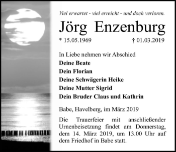 Traueranzeige von Jörg Enzenburg  von Magdeburger Volksstimme