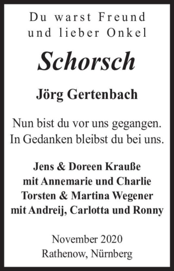 Traueranzeige von Jörg Gertenbach  von Magdeburger Volksstimme